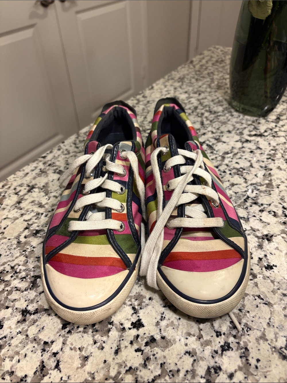 Coach Striped Canvas Sneakers - Pink, Green, Orange